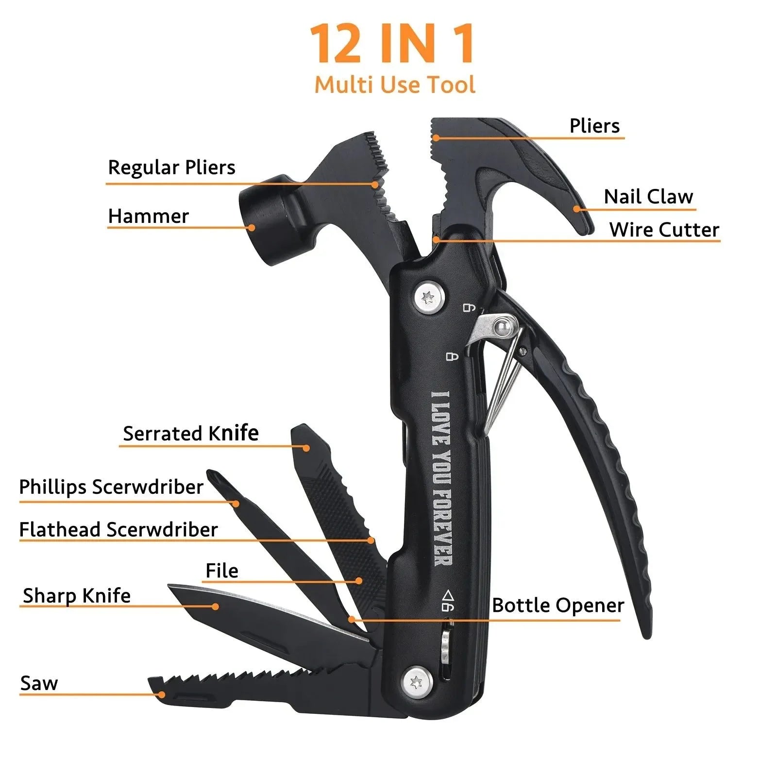 12-in-1 Multi-Tool Pocket Tool – Ultimate Camping & Survival Gear, Perfect Gift for Men - Trekker Essentials