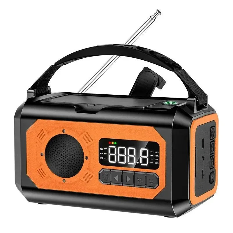 12000mAh Portable Emergency Weather Radio with AM/FM/NOAA, Dual Solar Panels, Hand Crank, Flashlight, and Reading Lamp for Outdoor Camping - Trekker Essentials