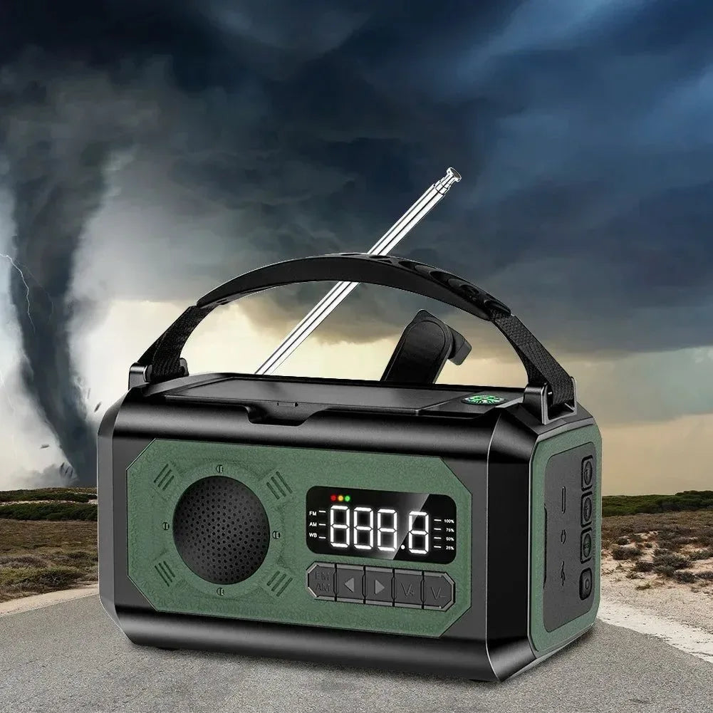 12000mAh Portable Emergency Weather Radio with AM/FM/NOAA, Dual Solar Panels, Hand Crank, Flashlight, and Reading Lamp for Outdoor Camping - Trekker Essentials