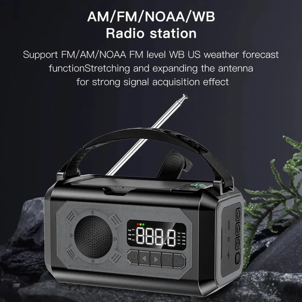 12000mAh Portable Emergency Weather Radio with AM/FM/NOAA, Dual Solar Panels, Hand Crank, Flashlight, and Reading Lamp for Outdoor Camping - Trekker Essentials