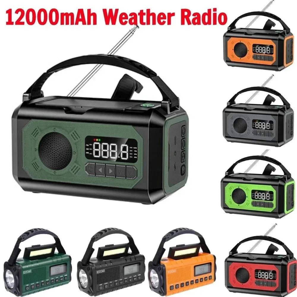 12000mAh Portable Emergency Weather Radio with AM/FM/NOAA, Dual Solar Panels, Hand Crank, Flashlight, and Reading Lamp for Outdoor Camping - Trekker Essentials