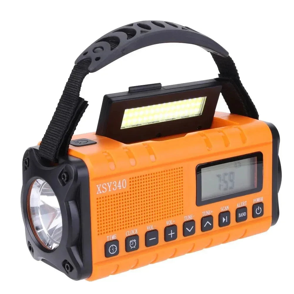 12000mAh Portable Emergency Weather Radio with AM/FM/NOAA, Dual Solar Panels, Hand Crank, Flashlight, and Reading Lamp for Outdoor Camping - Trekker Essentials