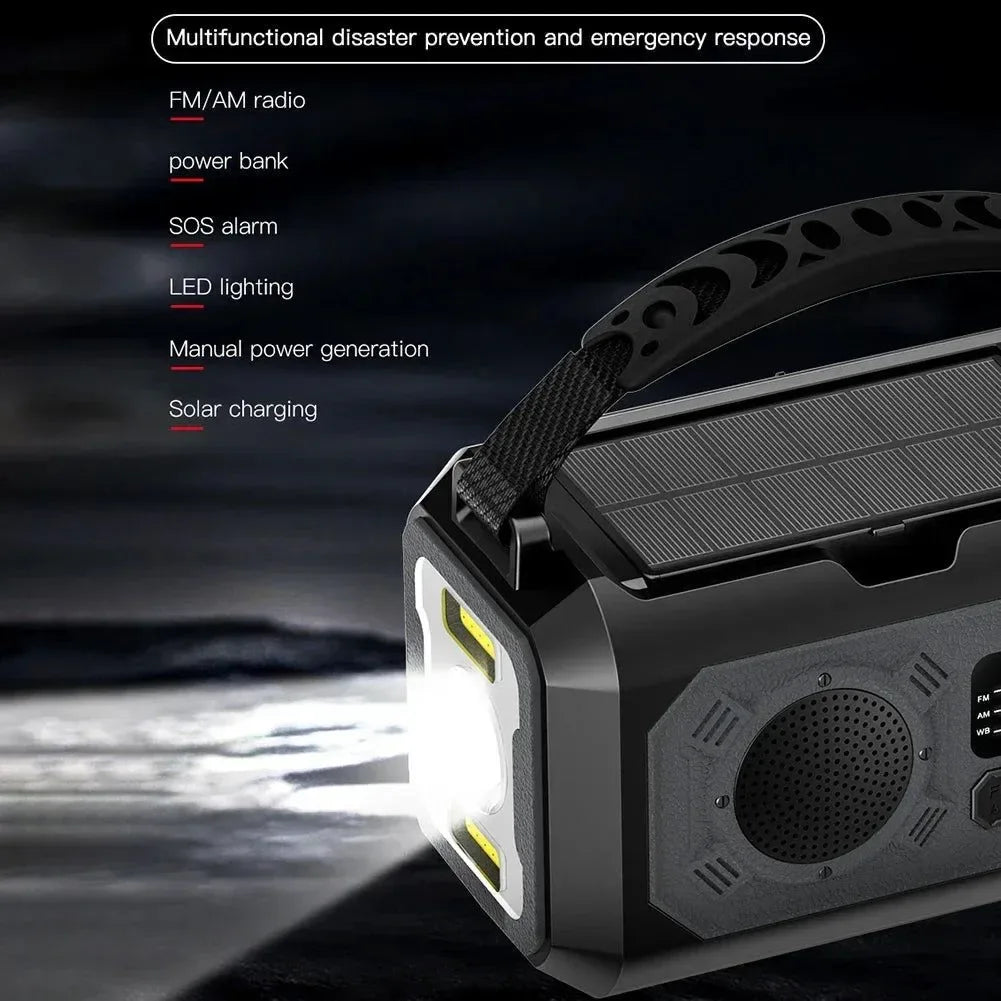 12000mAh Portable Emergency Weather Radio with AM/FM/NOAA, Dual Solar Panels, Hand Crank, Flashlight, and Reading Lamp for Outdoor Camping - Trekker Essentials