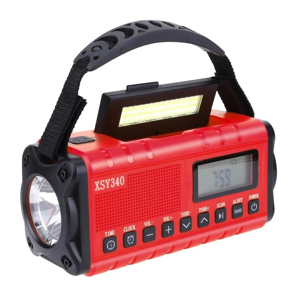 12000mAh Portable Emergency Weather Radio with AM/FM/NOAA, Dual Solar Panels, Hand Crank, Flashlight, and Reading Lamp for Outdoor Camping - Trekker Essentials