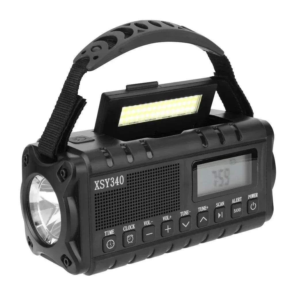 12000mAh Portable Emergency Weather Radio with AM/FM/NOAA, Dual Solar Panels, Hand Crank, Flashlight, and Reading Lamp for Outdoor Camping - Trekker Essentials