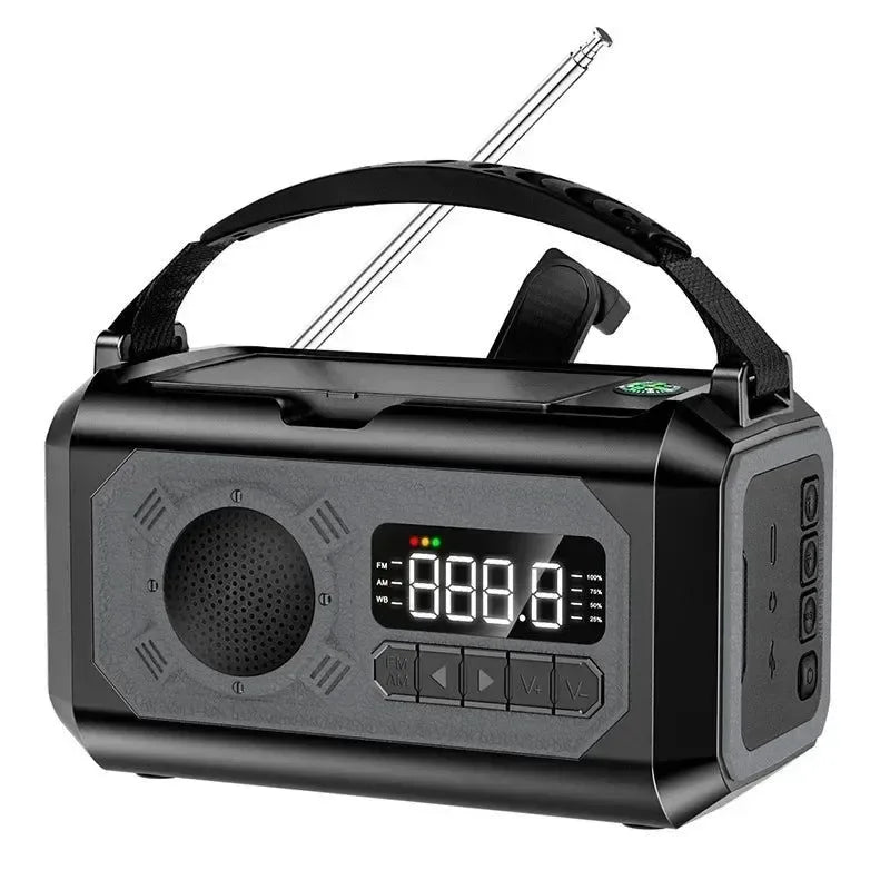 12000mAh Portable Emergency Weather Radio with AM/FM/NOAA, Dual Solar Panels, Hand Crank, Flashlight, and Reading Lamp for Outdoor Camping - Trekker Essentials
