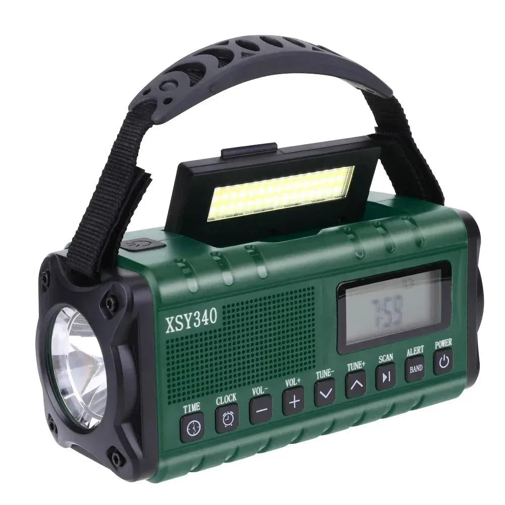 12000mAh Portable Emergency Weather Radio with AM/FM/NOAA, Dual Solar Panels, Hand Crank, Flashlight, and Reading Lamp for Outdoor Camping - Trekker Essentials