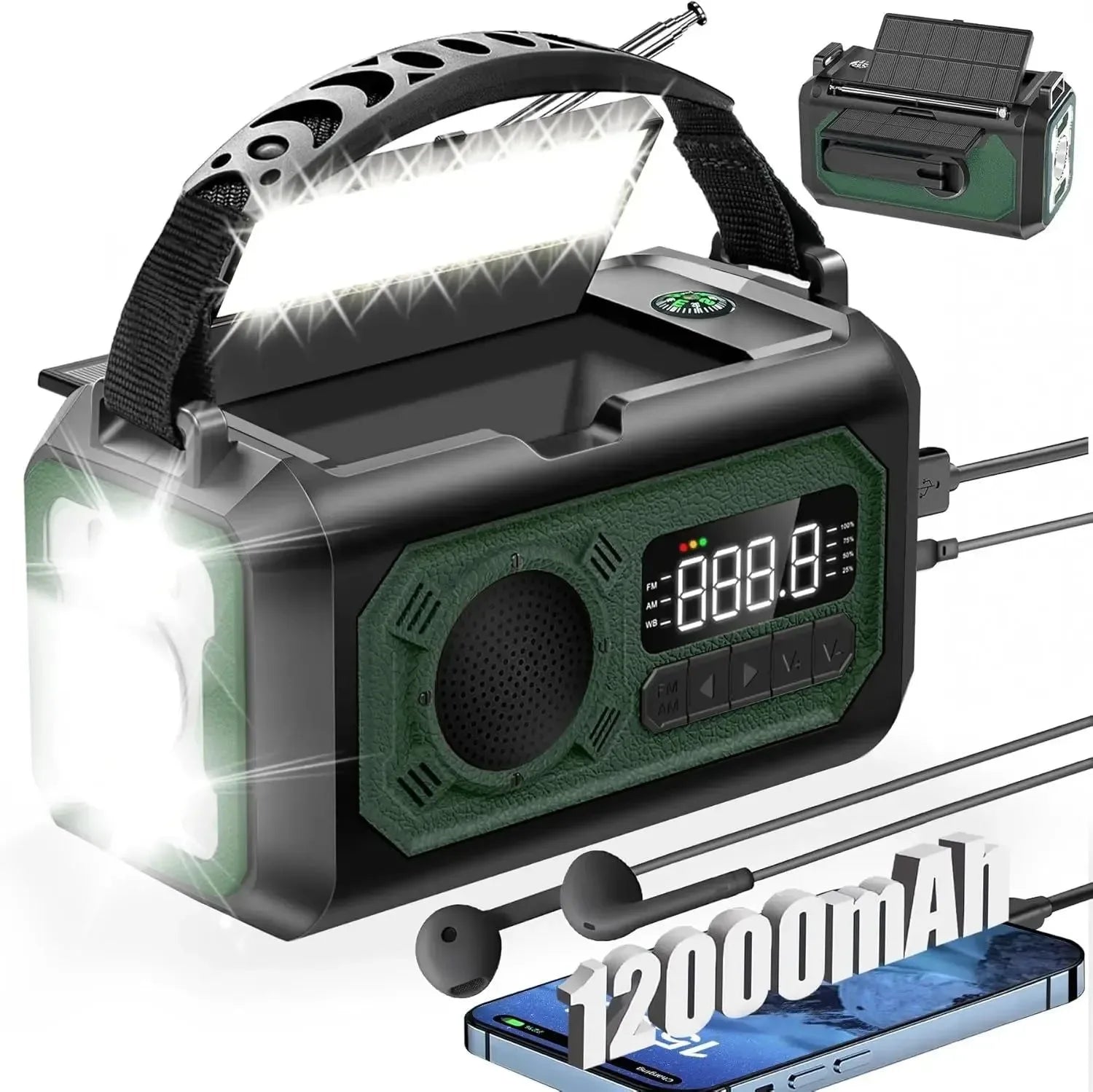 12000mAh Solar Emergency Radio – AM/FM Weather Alert, Hand Crank Power Bank, SOS Alarm & Reading Lamp for Camping, Hiking & Survival - Trekker Essentials