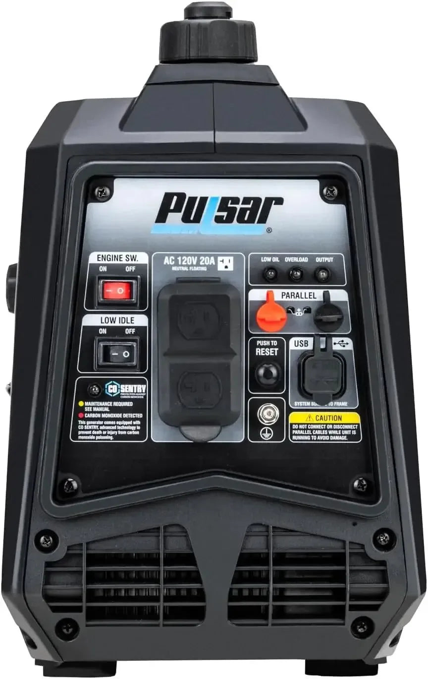 120V Outlets & USB Ports-Pulsar 1600W Ultra-Light Quiet Portable Gas Inverter Generator- CARB Compliant, 6.5-Hour Runtime, - Trekker Essentials