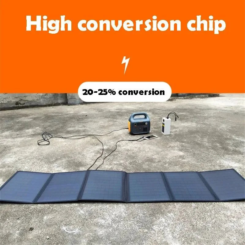 120W 18V Foldable Solar Panel Bag with USB and DC Outputs - Portable Charger for Outdoor Travel, Hiking, and Camping - Trekker Essentials