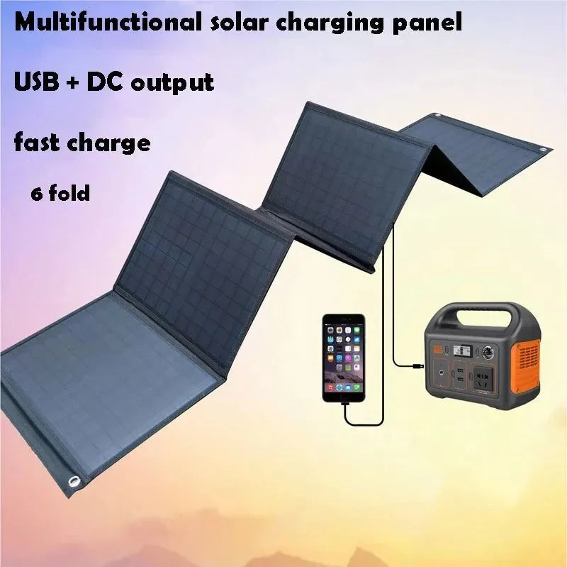 120W 18V Foldable Solar Panel Bag with USB and DC Outputs - Portable Charger for Outdoor Travel, Hiking, and Camping - Trekker Essentials