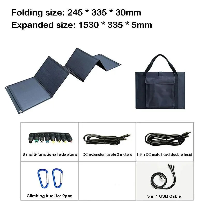 120W 18V Foldable Solar Panel Bag with USB and DC Outputs - Portable Charger for Outdoor Travel, Hiking, and Camping - Trekker Essentials