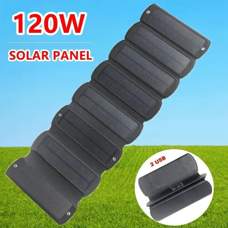 120W Foldable Solar Panel Dual USB 5V Solar Charger | Waterproof Solar Cell Portable Power for Camping and Hiking - Trekker Essentials