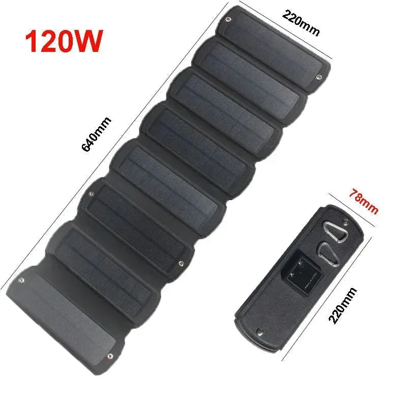 120W Foldable Solar Panel Dual USB 5V Solar Charger | Waterproof Solar Cell Portable Power for Camping and Hiking - Trekker Essentials