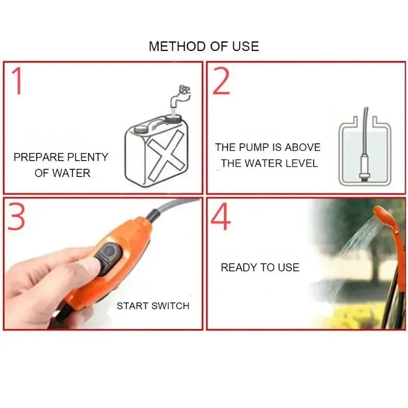 12V Portable Camping Shower Pump Kit - Outdoor Shower for Car Washing, Plant Watering, and Travel - Trekker Essentials