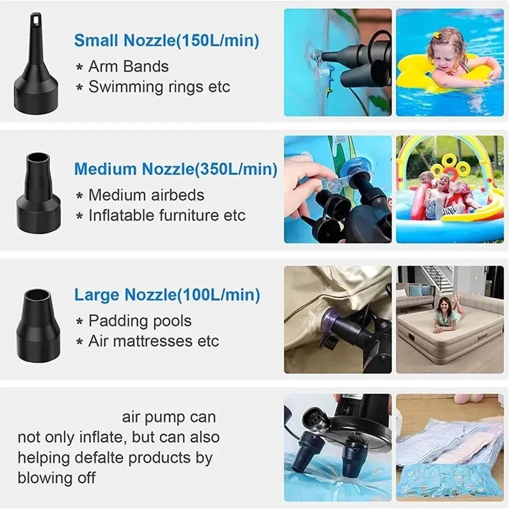 12V Portable Electric Air Pump – Inflator for Home, Boat, Mattress, and Pool - Trekker Essentials