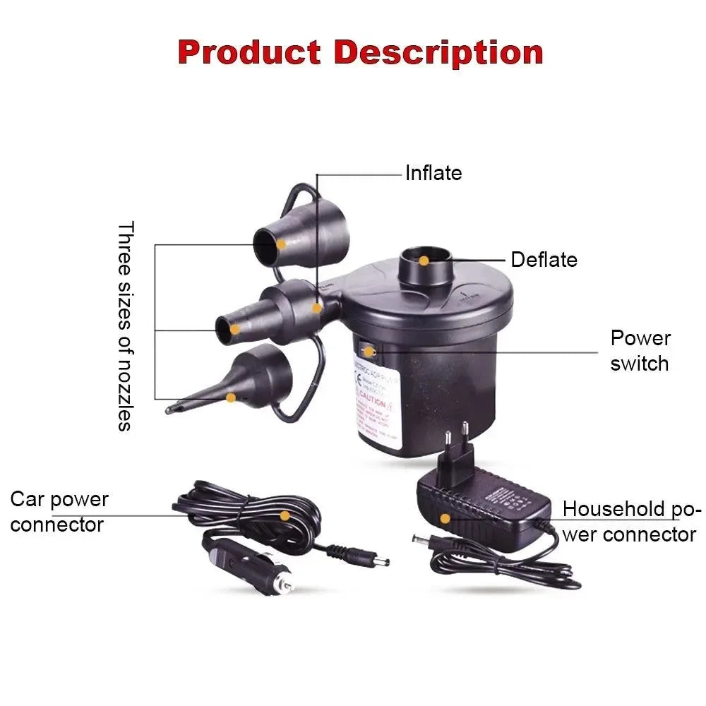 12V Portable Electric Air Pump – Inflator for Home, Boat, Mattress, and Pool - Trekker Essentials