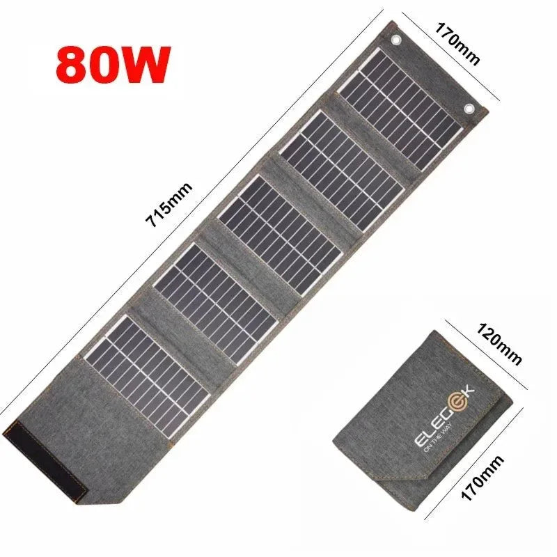 130W/80W Folding Solar Panel USB 5V Solar Charger | Portable Solar Cell Outdoor Power Bank for Camping and Hiking + 3 in 1 Cable - Trekker Essentials