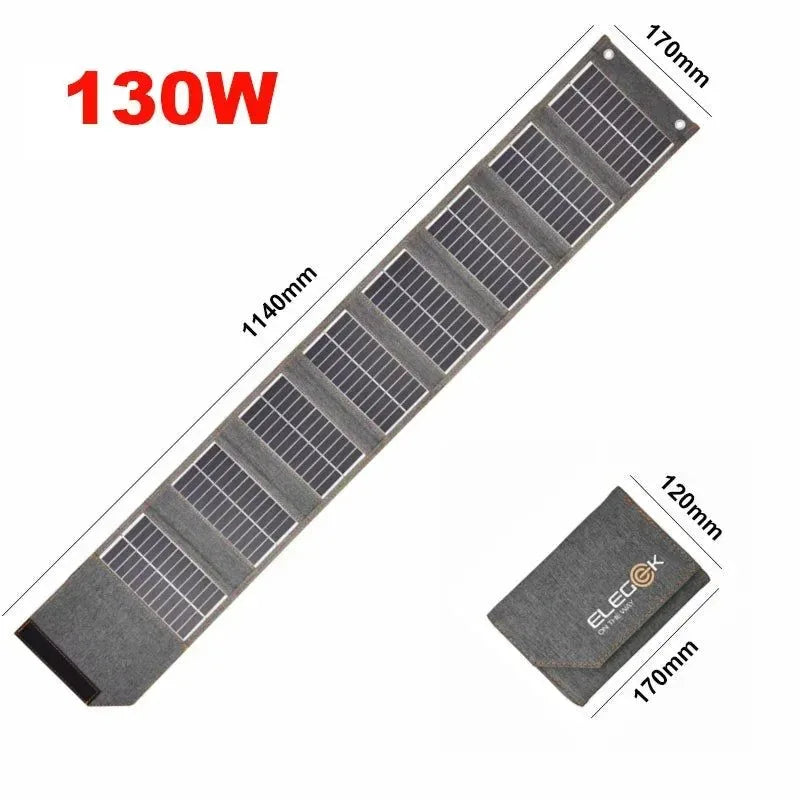130W/80W Folding Solar Panel USB 5V Solar Charger | Portable Solar Cell Outdoor Power Bank for Camping and Hiking + 3 in 1 Cable - Trekker Essentials