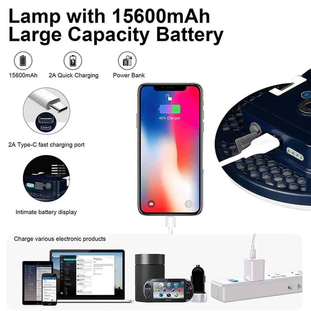 13500mAh 60W Rechargeable LED Camping Lantern with Magnet - Strong Light Portable Flashlight for Outdoor and Work - Trekker Essentials