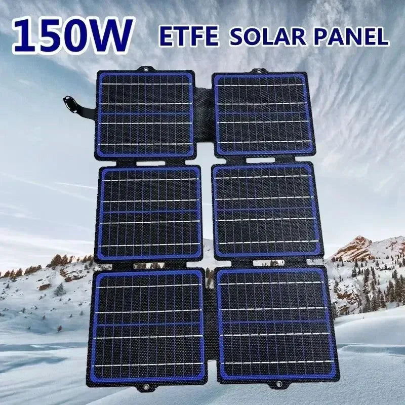 150W Foldable Solar Panel ETFE 5V/12V Waterproof Solar Charger Portable Mobile Power USB+Type-C+DC for Outdoor Camping Hiking - Trekker Essentials