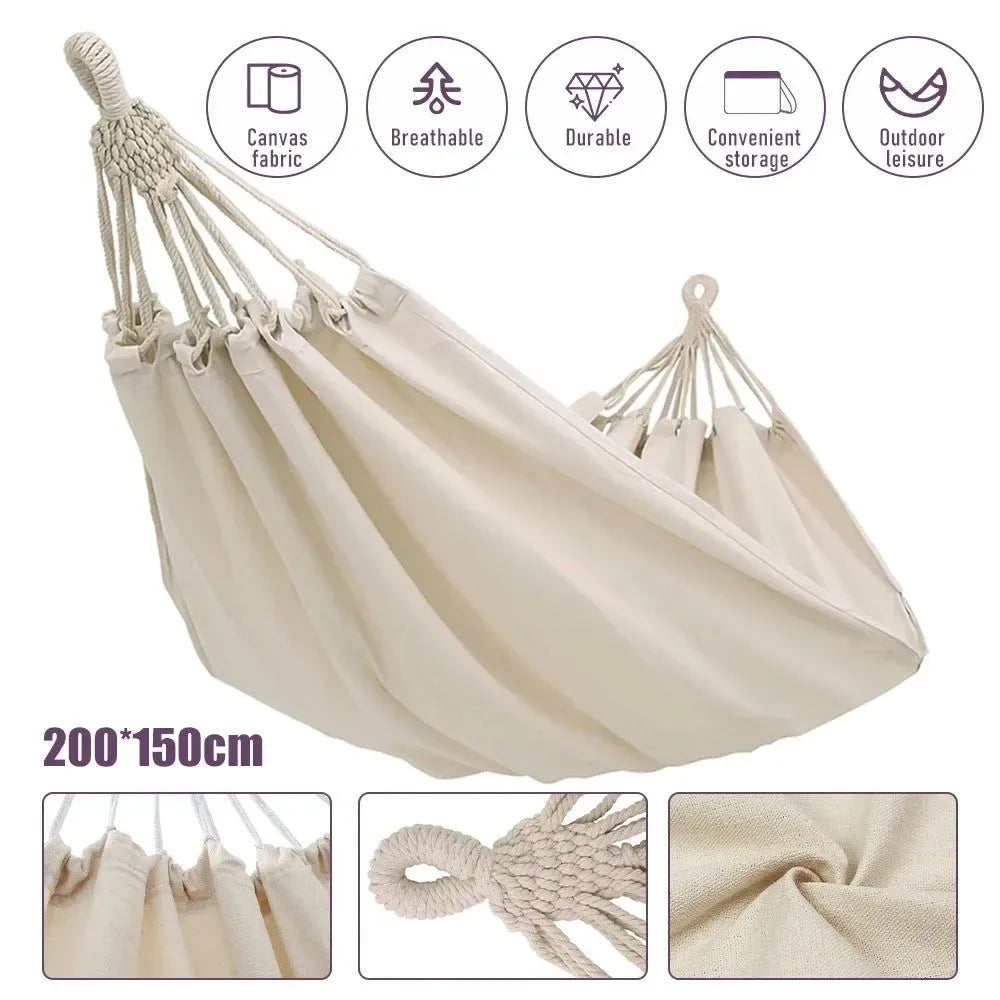 150x190cm Heavy-Duty Cotton Hammock - 660lb Capacity Outdoor Hanging Bed for Camping & Backyard - Trekker Essentials