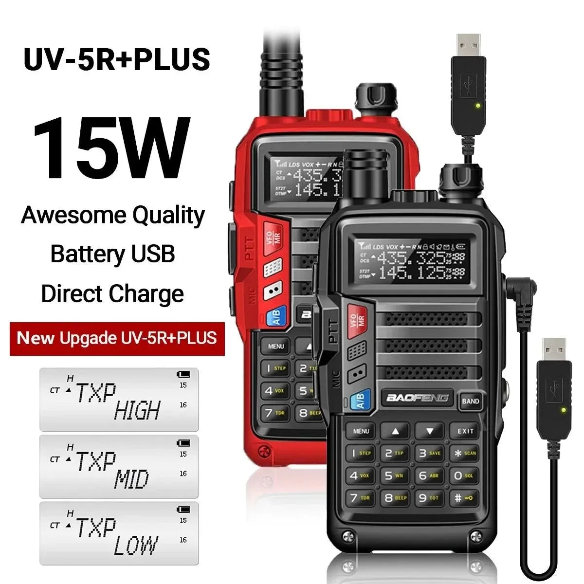 15W UV-5R Plus UHF/VHF Tri-Power Walkie Talkie - Trekker Essentials