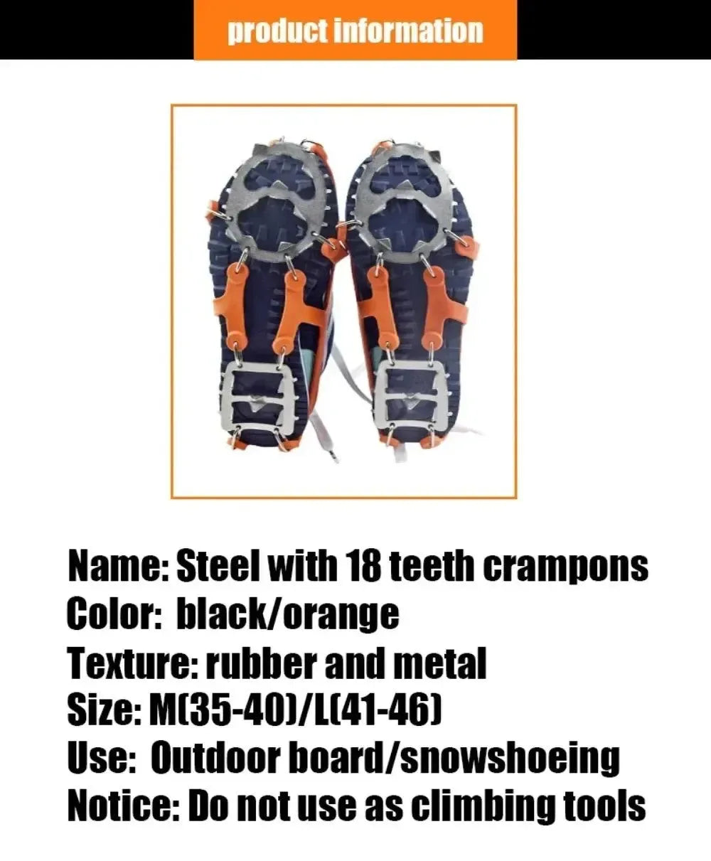 18-Spike Professional Climbing Crampons - Anti-Slip Ice Traction for Hiking & Winter Camping (Fits US 6-12) - Trekker Essentials