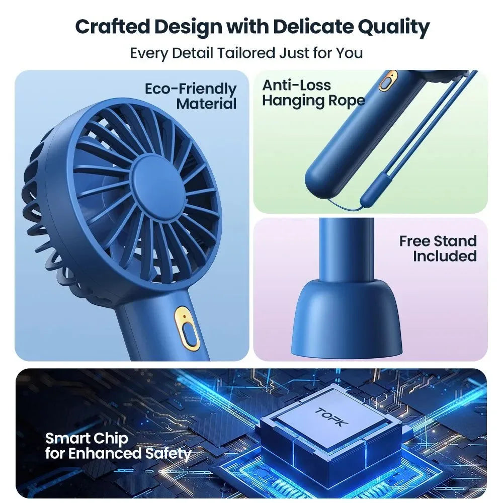 1800mAh Rechargeable Mini Portable Fan - USB Personal Handheld Electric Fan with 3 Speeds for Room, Camping, and Indoor Use - Trekker Essentials