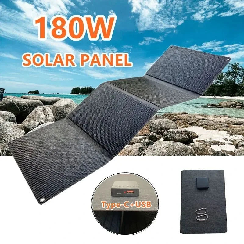 180W Foldable Solar Panel USB+Type-C Solar Charger | Portable Waterproof Solar Cell for Outdoor Mobile Power during Camping and Hiking - Trekker Essentials