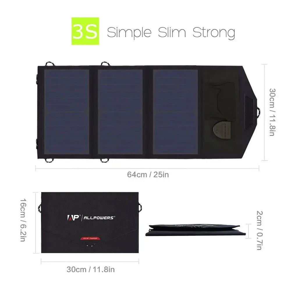18V 21W Solar Charger Waterproof Foldable Solar Power Bank for 12V Car Battery Mobile Phone Outdoor Hiking - Trekker Essentials
