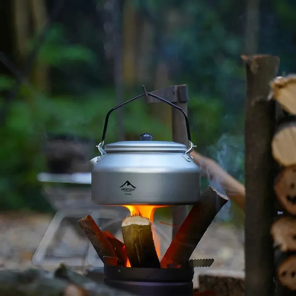 1L Pure Aluminum Camping Kettle with Short-Hole Removal Handle, Lightweight Portable Travel Cookware - Trekker Essentials