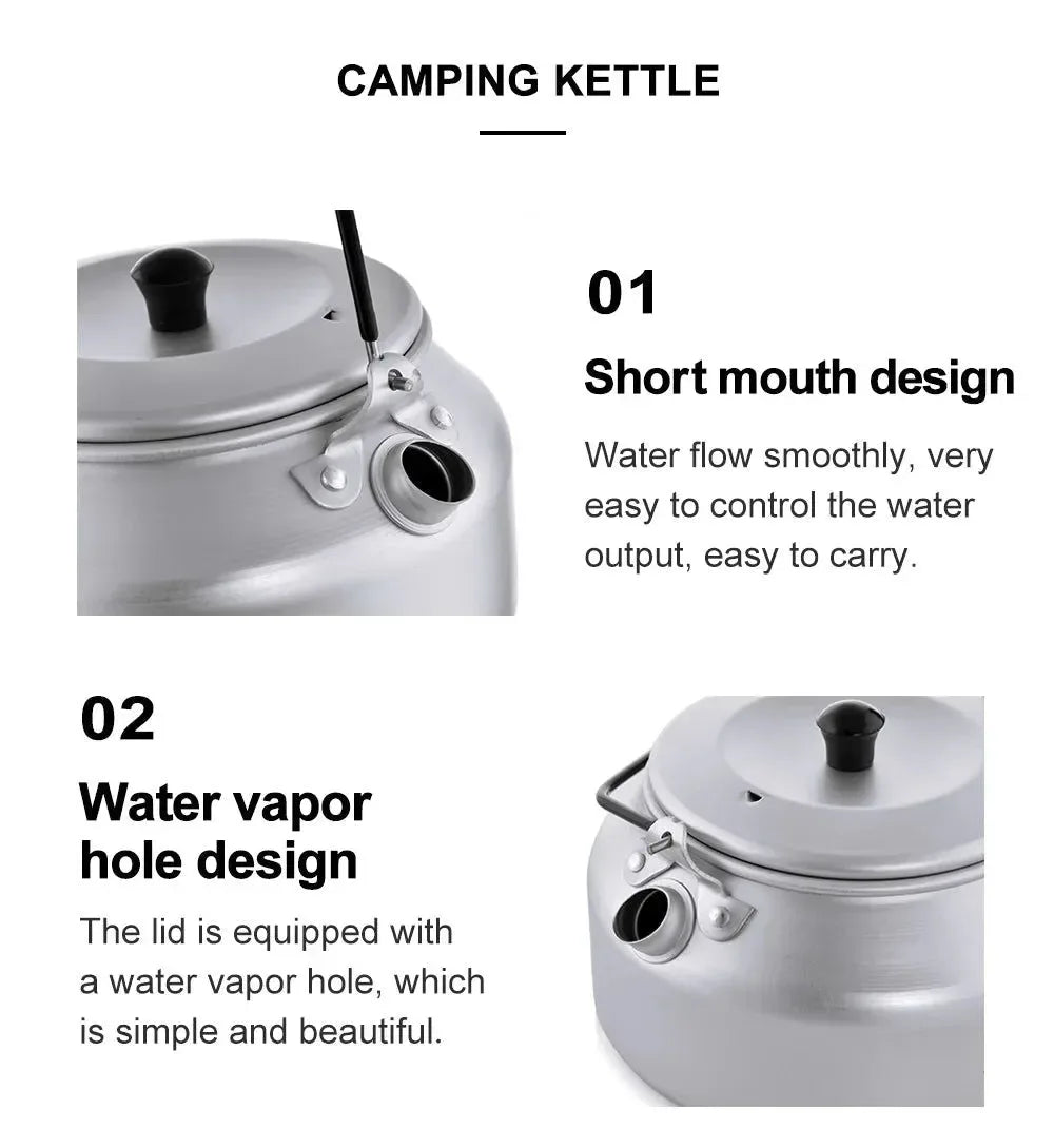 1L Pure Aluminum Camping Kettle with Short-Hole Removal Handle, Lightweight Portable Travel Cookware - Trekker Essentials