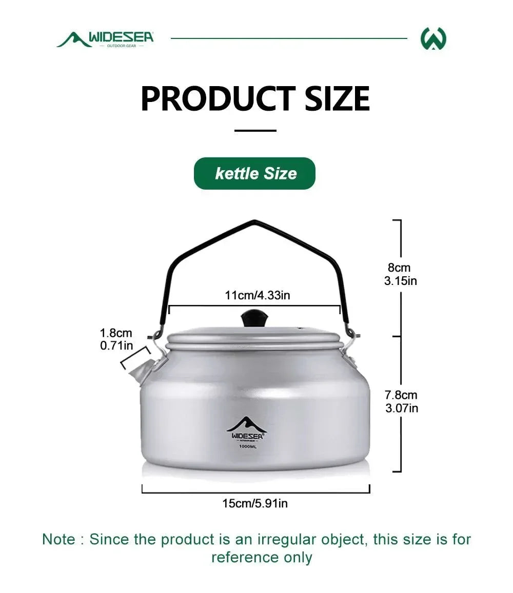 1L Pure Aluminum Camping Kettle with Short-Hole Removal Handle, Lightweight Portable Travel Cookware - Trekker Essentials