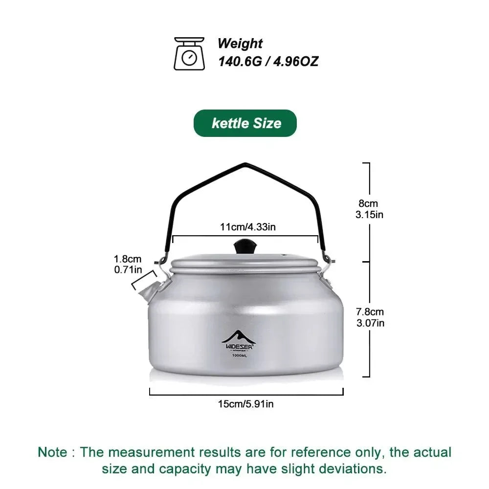 1L Pure Aluminum Camping Kettle with Short-Hole Removal Handle, Lightweight Portable Travel Cookware - Trekker Essentials