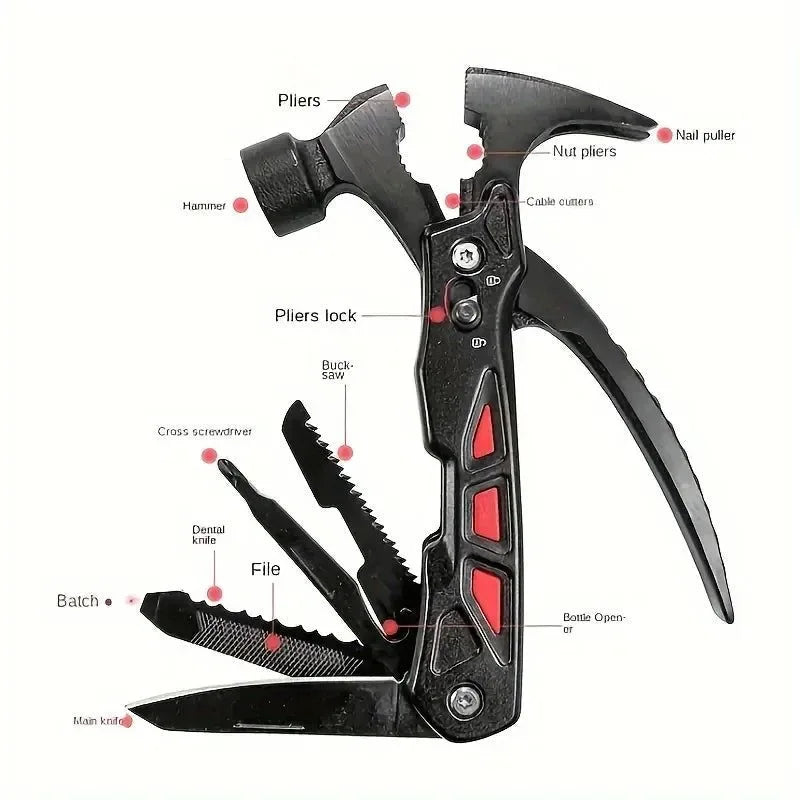 1PC Outdoor Multi-Function Claw Hammer Knife – Stainless Steel Survival Tool with Pliers, Camping Hammer, Nail Puller, and Emergency Rescue Tool - Trekker Essentials