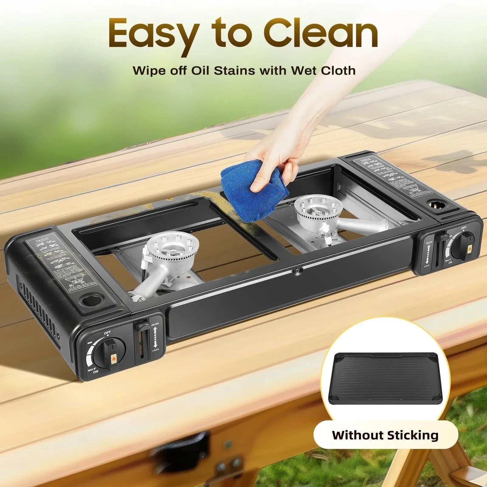 2-Burner Portable Camping Stove with Grill - Piezo Ignition Butane Stove for Outdoor Cooking - Trekker Essentials