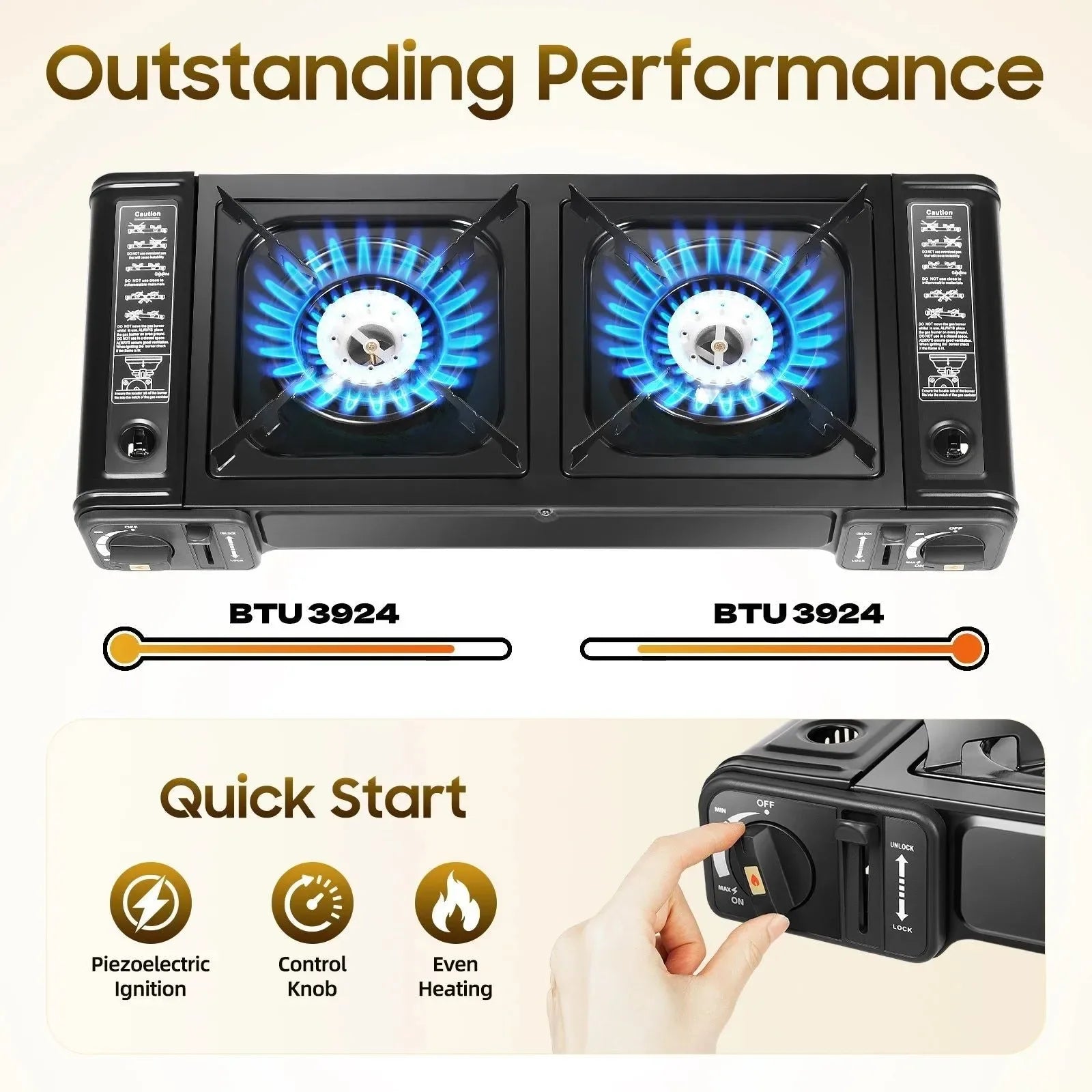 2-Burner Portable Camping Stove with Grill - Piezo Ignition Butane Stove for Outdoor Cooking - Trekker Essentials