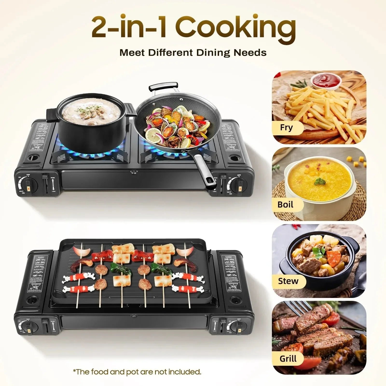 2-Burner Portable Camping Stove with Grill - Piezo Ignition Butane Stove for Outdoor Cooking - Trekker Essentials