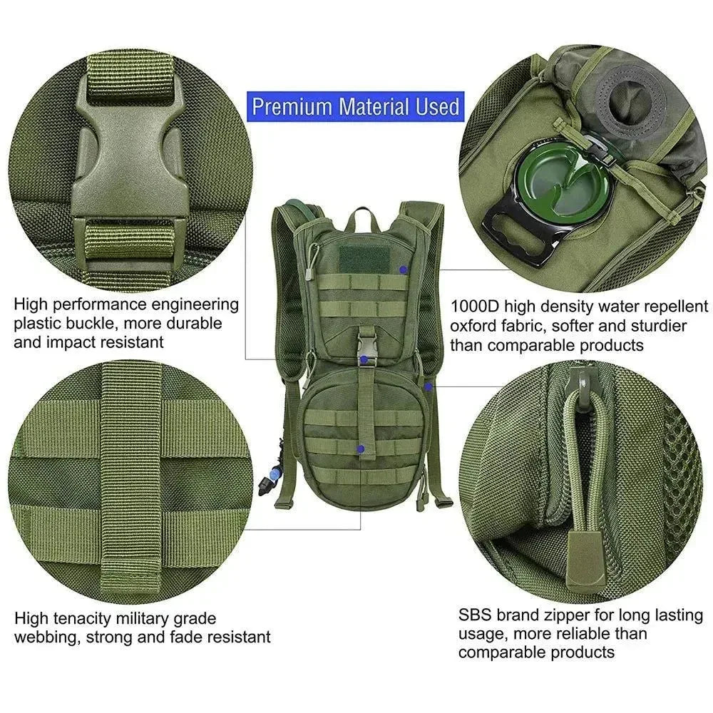 2 in 1 Tactical Molle Military Hydration Backpack with Water Bladder - Outdoor Cycling Mountaineer Water Storage Bag - Trekker Essentials