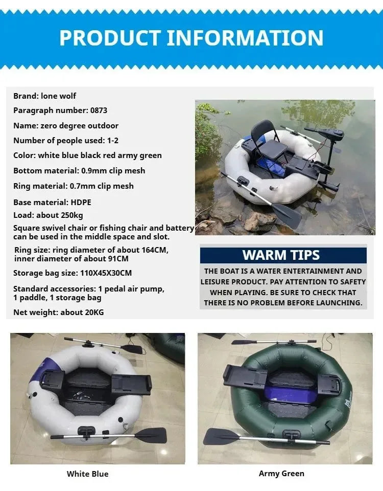 2-Minute Foldable Inflatable Fishing Boat with Electric Motor Port, 250kg Capacity Solo Pontoon Raft - Trekker Essentials