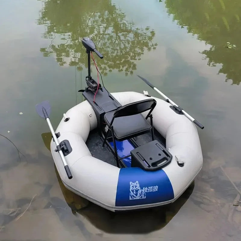 2-Minute Foldable Inflatable Fishing Boat with Electric Motor Port, 250kg Capacity Solo Pontoon Raft - Trekker Essentials