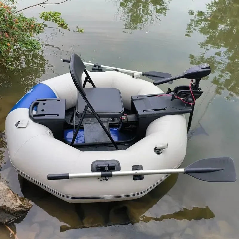 2-Minute Foldable Inflatable Fishing Boat with Electric Motor Port, 250kg Capacity Solo Pontoon Raft - Trekker Essentials