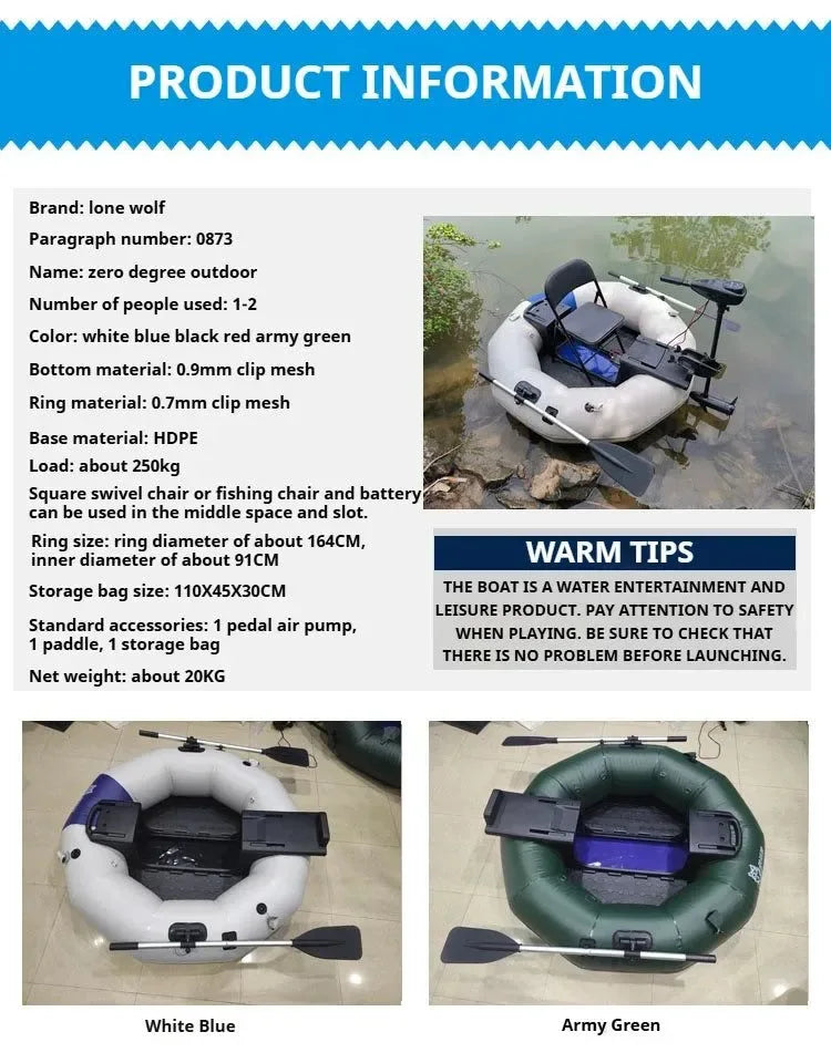 2-Minute Foldable Inflatable Fishing Boat with Electric Motor Port, 250kg Capacity Solo Pontoon Raft - Trekker Essentials