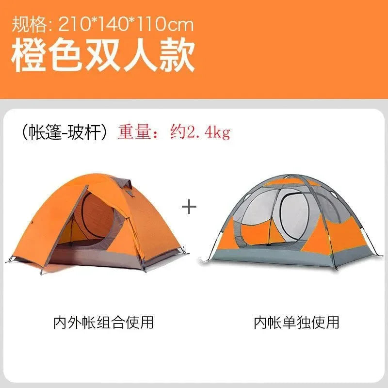 2 Person 4 Season Camping Tent, 210T 210D Aluminum Waterproof Hiking Tent, 2.65kg Ultralight - Trekker Essentials