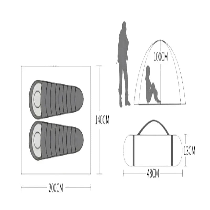 2 Person 4 Season Camping Tent, 210T 210D Aluminum Waterproof Hiking Tent, 2.65kg Ultralight - Trekker Essentials