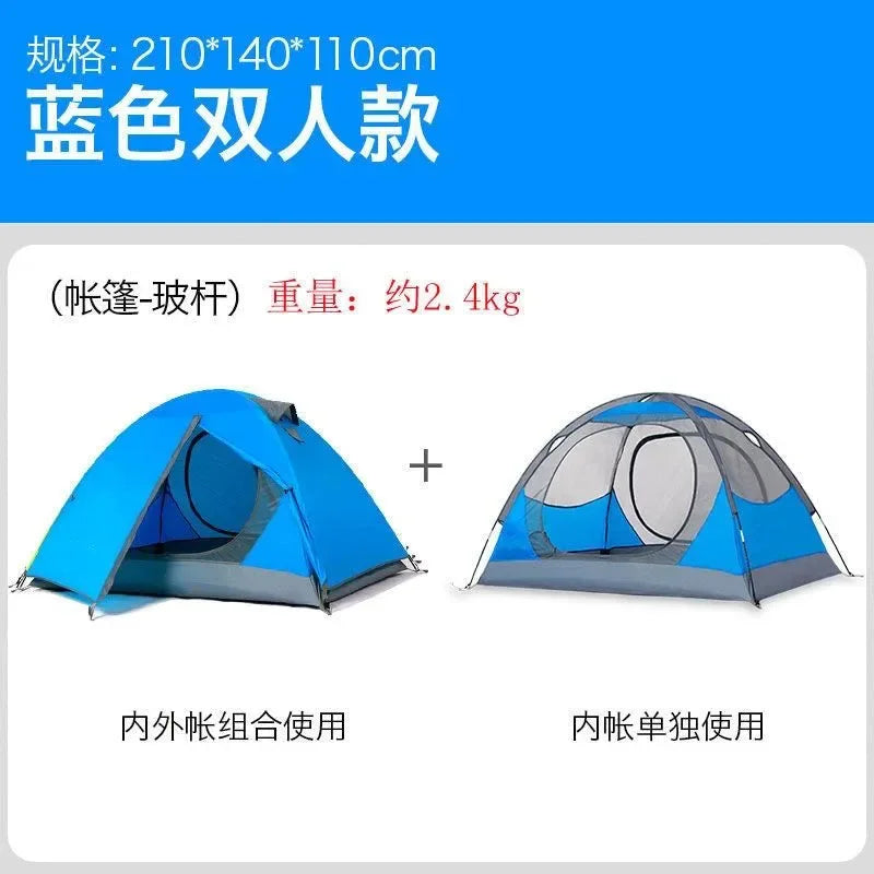 2 Person 4 Season Camping Tent, 210T 210D Aluminum Waterproof Hiking Tent, 2.65kg Ultralight - Trekker Essentials