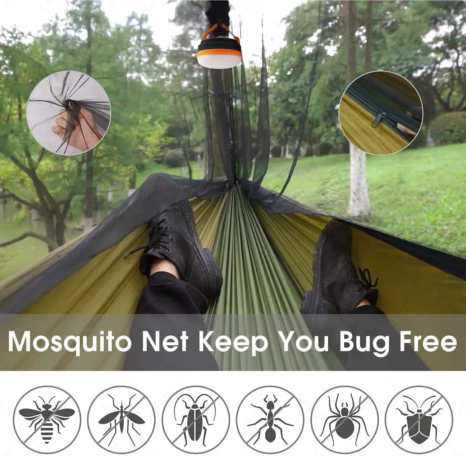 2-Person All-Weather Camping Hammock with Mosquito Net & Rain Fly - 440lb Capacity Portable Outdoor Shelter System (Camouflage) - Trekker Essentials