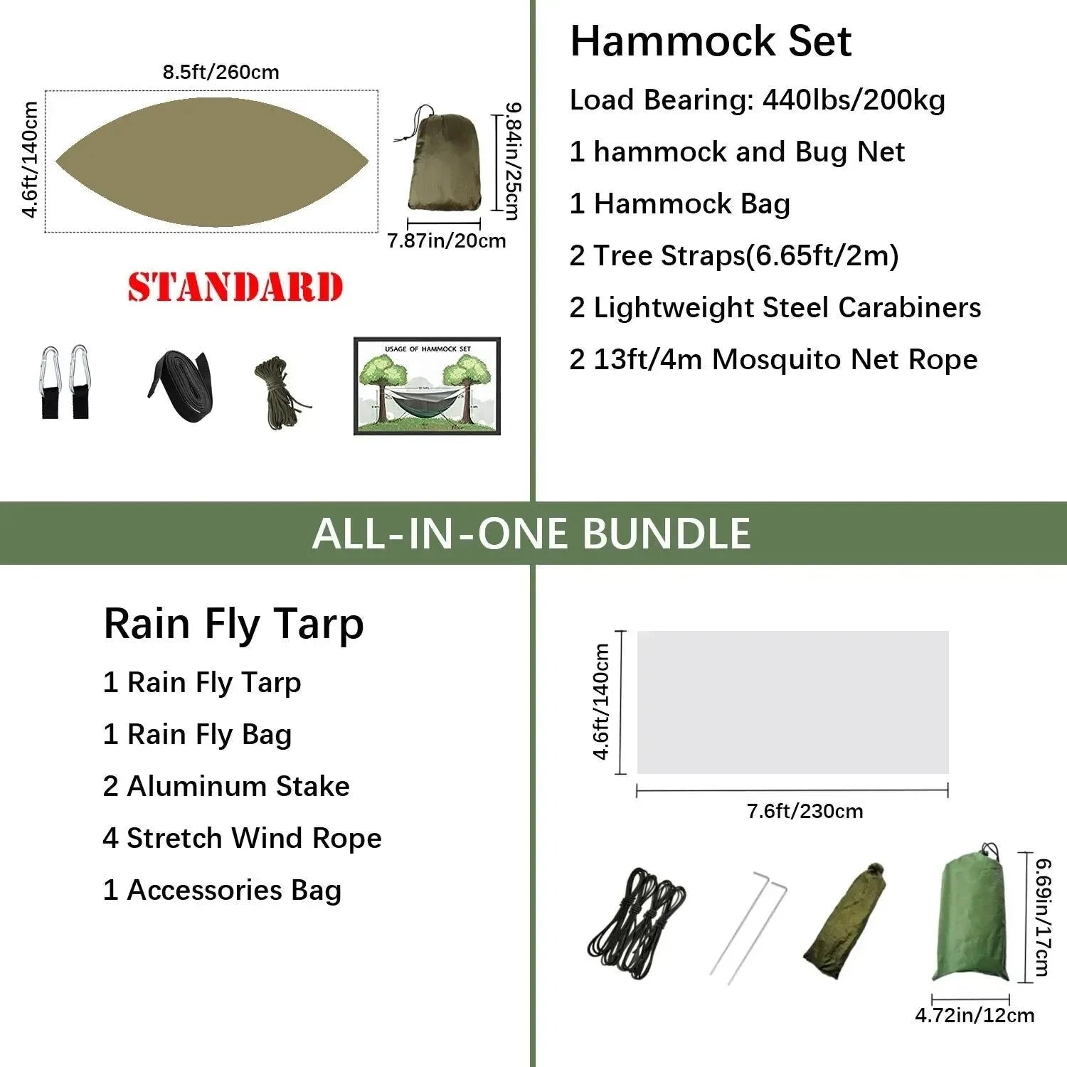 2-Person All-Weather Camping Hammock with Mosquito Net & Rain Fly - 440lb Capacity Portable Outdoor Shelter System (Camouflage) - Trekker Essentials