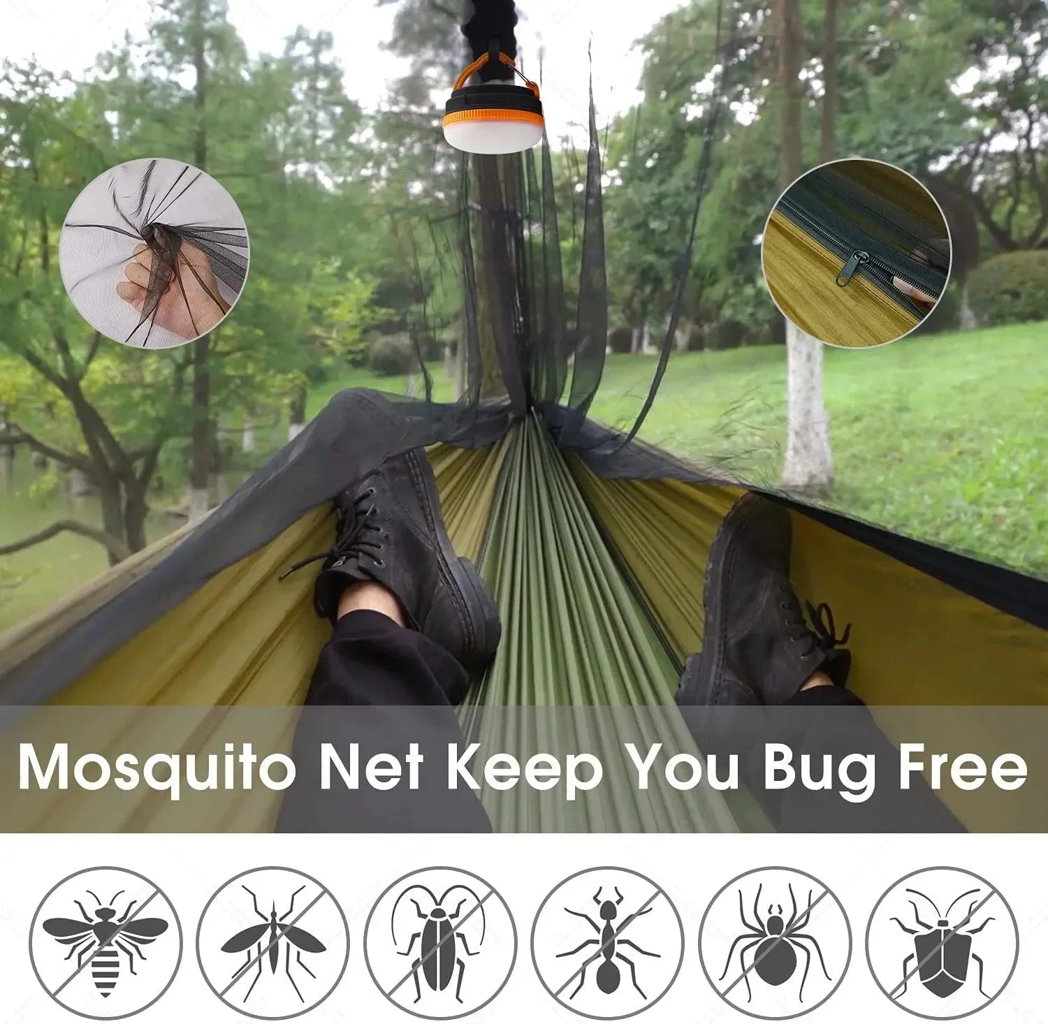 2-Person All-Weather Camping Hammock with Mosquito Net & Rain Fly - 440lb Capacity Portable Outdoor Shelter System (Camouflage) - Trekker Essentials